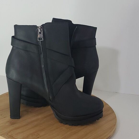 All Saints Aden Black Leather Ankle Heeled Boots Buckle Detail Women's EU 40 - Picture 6 of 14